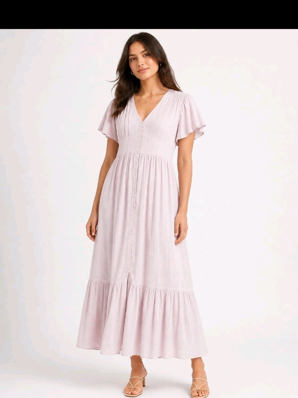 In Bloom Soft Blush V-Neck Button-Front Maxi Dress